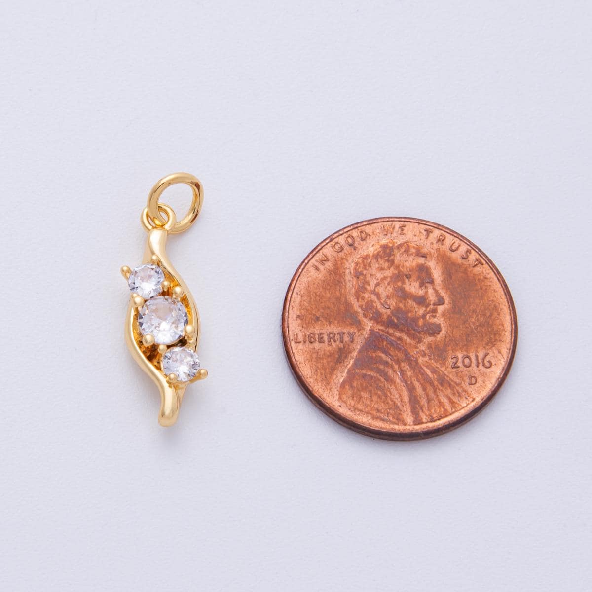 18K Gold Filled 19mm Clear CZ Gradient Curved Leaf Nature Charm Spiral Pendant Minimalist Twist DIY Jewelry Making Supply | Charms-00118