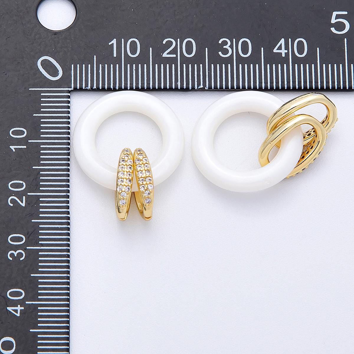 16K Gold Filled 20mm White Enamel Round Double Micro Paved CZ Interlock Link Charm Finding Trendy Minimalist Jewelry | Findings-00033
