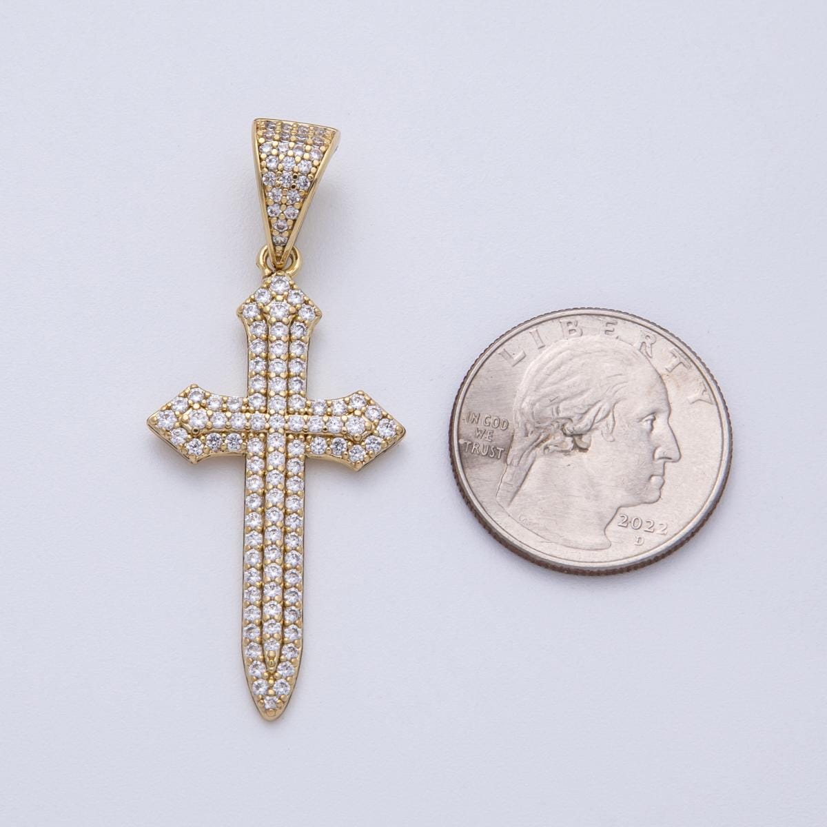 14K Gold Filled 43mm Micro Paved CZ Passion Religious Cross Pendant Edgy Christian charm DIY Jewelry making custom necklace | Charms-00133