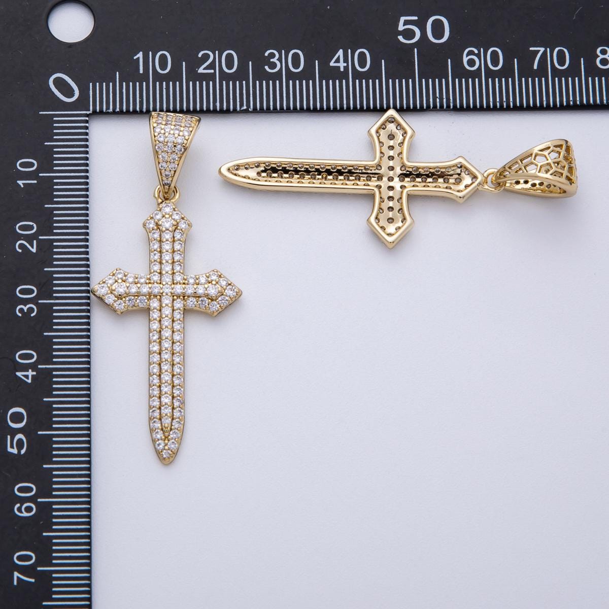 14K Gold Filled 43mm Micro Paved CZ Passion Religious Cross Pendant Edgy Christian charm DIY Jewelry making custom necklace | Charms-00133