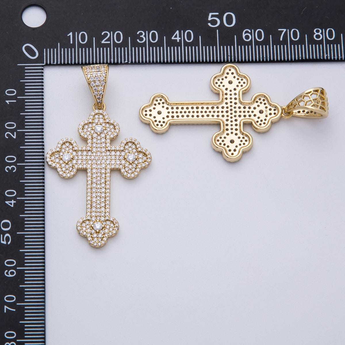 14K Gold Filled 43mm Micro Paved CZ Bottony Cross Pendant Edgy Christian charm DIY Jewelry making for custom necklace | Charms-00134