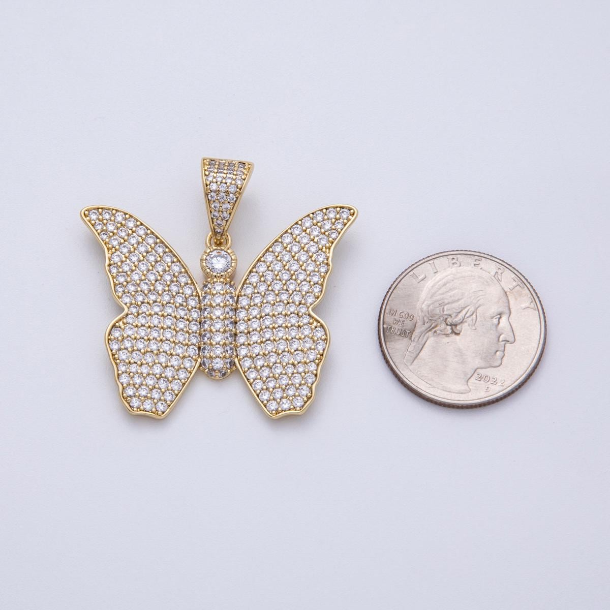14K Gold Filled 40mm Clear Micro Paved CZ Butterfly Mariposa Animal Pendant Dainty Monarch Charm DIY Jewelry Making Supply | CHARMS-00135