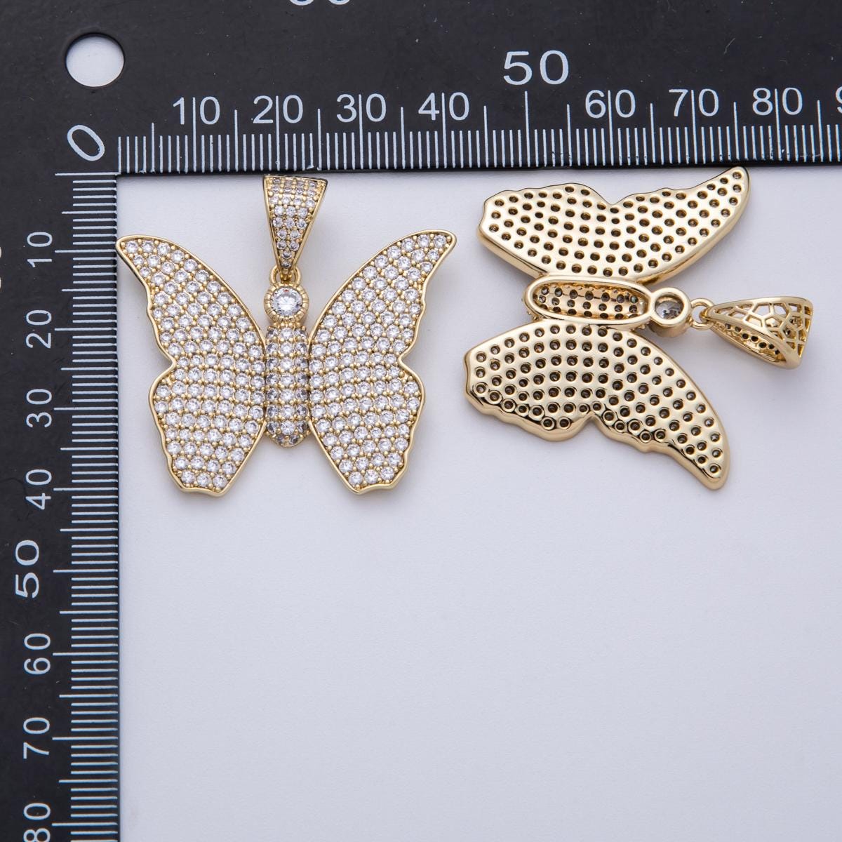 14K Gold Filled 40mm Clear Micro Paved CZ Butterfly Mariposa Animal Pendant Dainty Monarch Charm DIY Jewelry Making Supply | CHARMS-00135