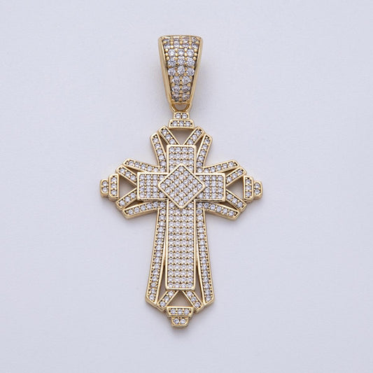 14K Gold Filled 44mm Religious Passion Cross Pendant Edgy Faith Christian Charm DIY Jewelry making for custom necklace | Charms-00136