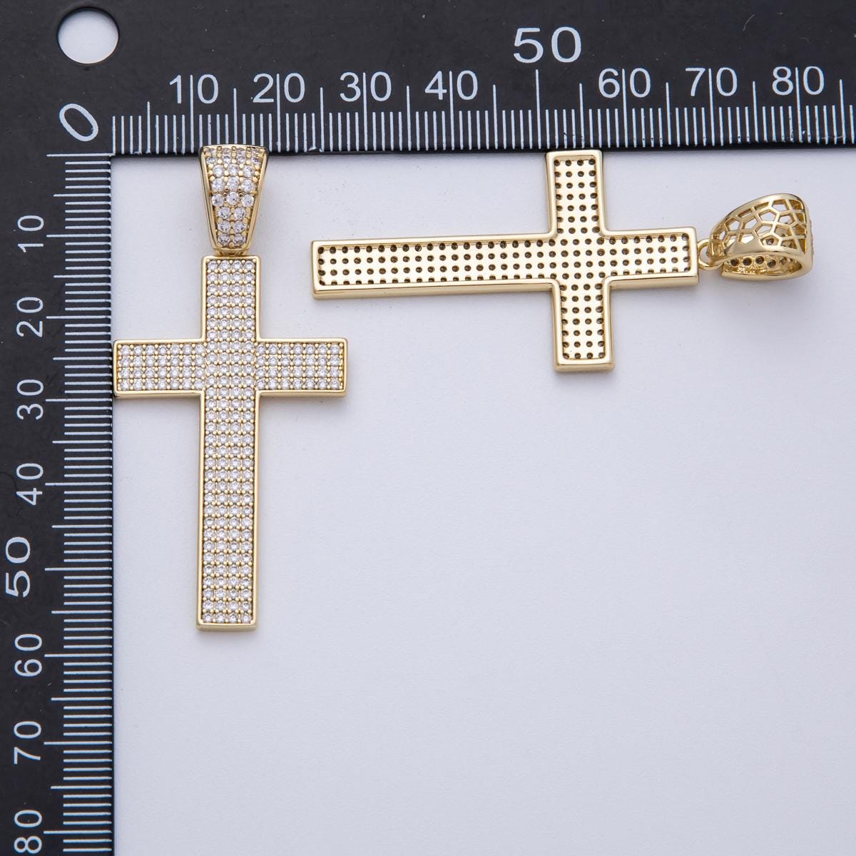 14K Gold Filled 47.5mm Micro Paved CZ Religious Cross Pendant Faith Christian Charm DIY Jewelry making for custom necklace | Charms-00137