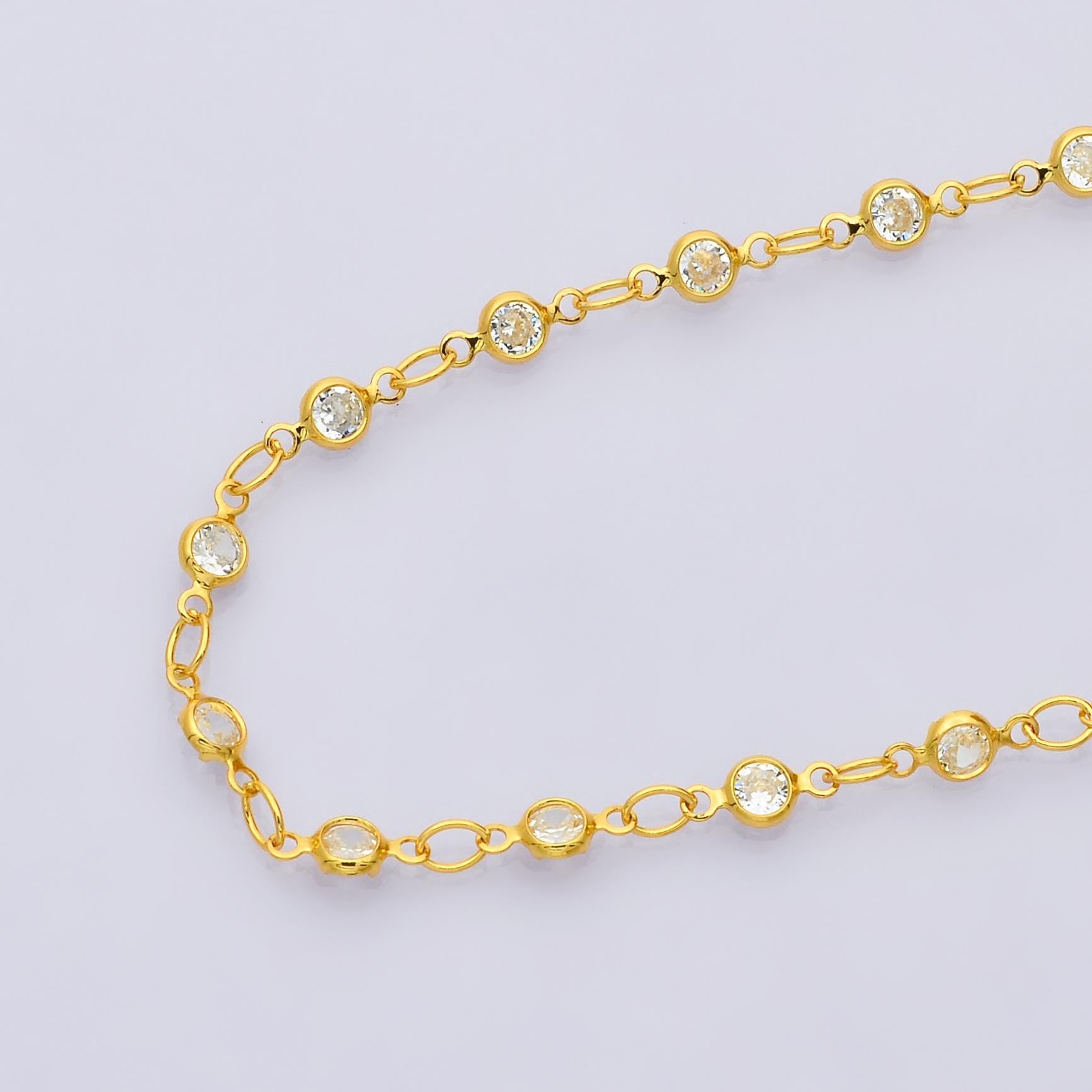 16k gold filled rolo chain with dainty bezel cubic zirconia wholesale bulk by yard DIY Jewelry Making Supply custom necklace | Roll-01835