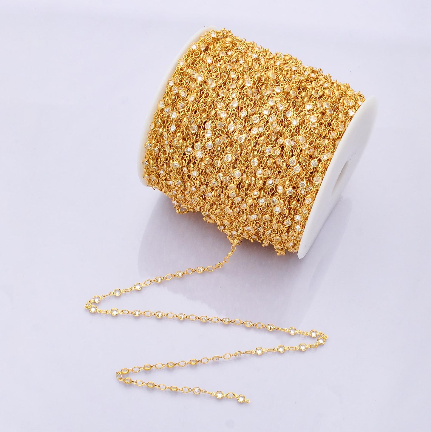 16k gold filled rolo chain with dainty bezel cubic zirconia wholesale bulk by yard DIY Jewelry Making Supply custom necklace | Roll-01835