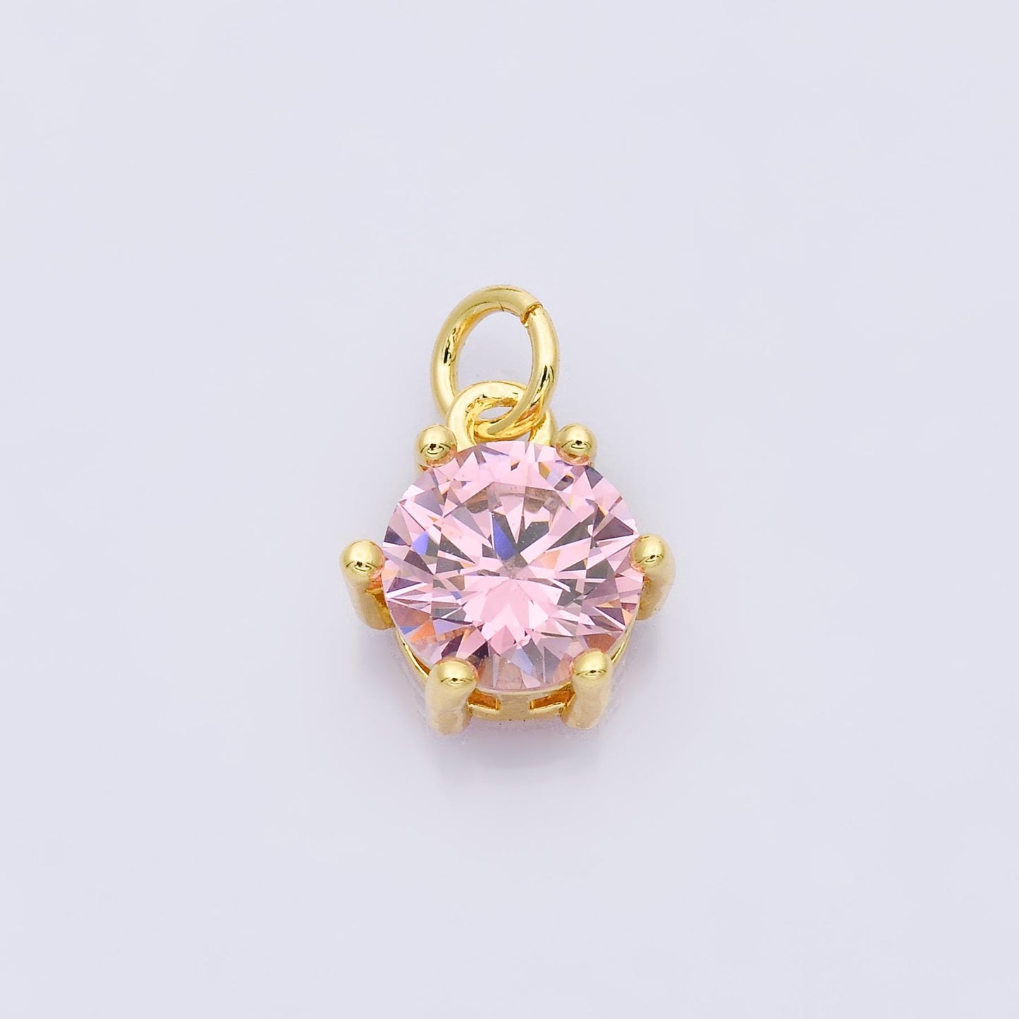 24K Gold Filled CZ Birthstone Charms Round Solitaire Pendant Dainty Minimalist Necklace DIY Custom Jewelry Making Supply | CHARMS-00173