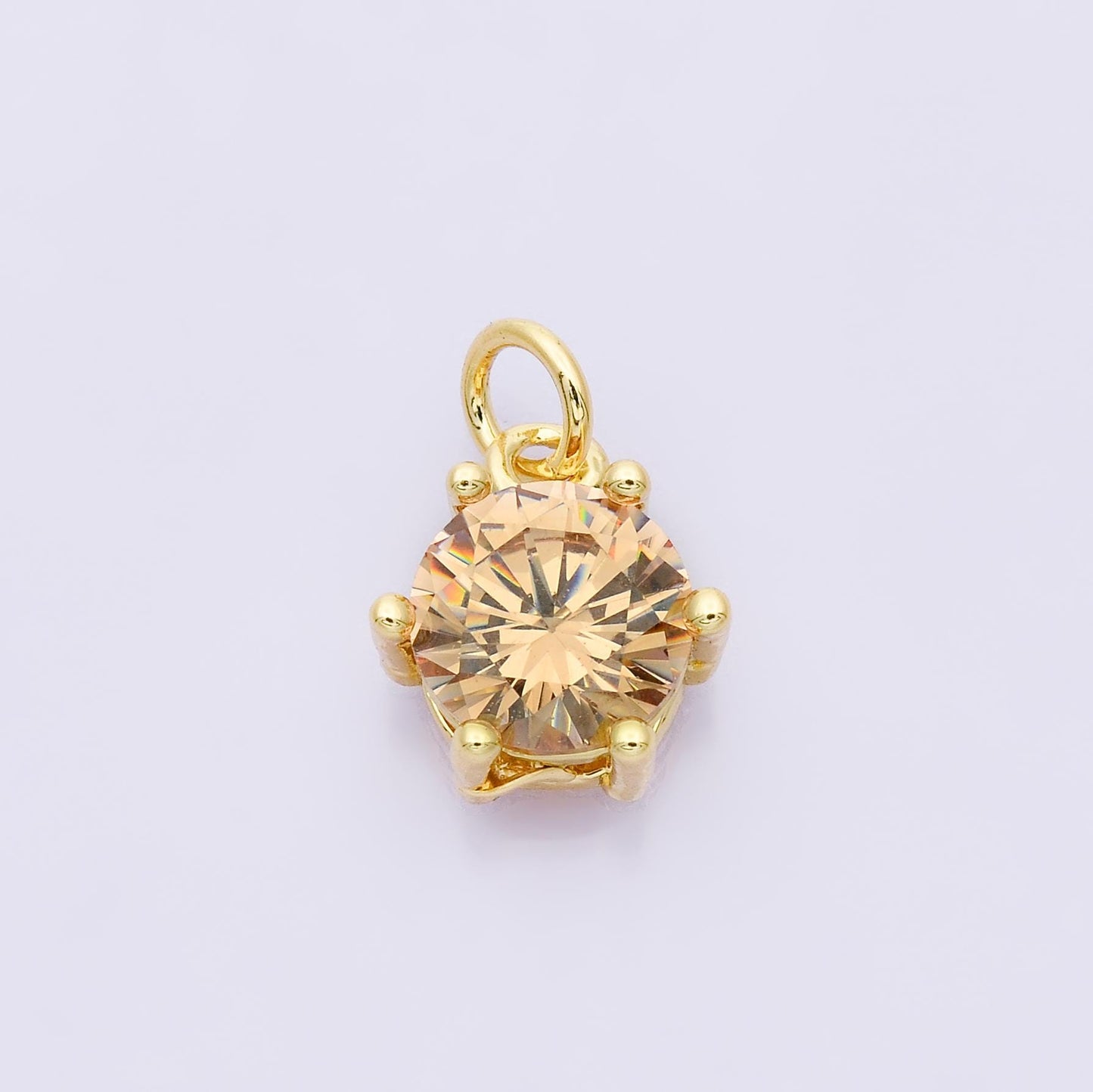 24K Gold Filled CZ Birthstone Charms Round Solitaire Pendant Dainty Minimalist Necklace DIY Custom Jewelry Making Supply | CHARMS-00173