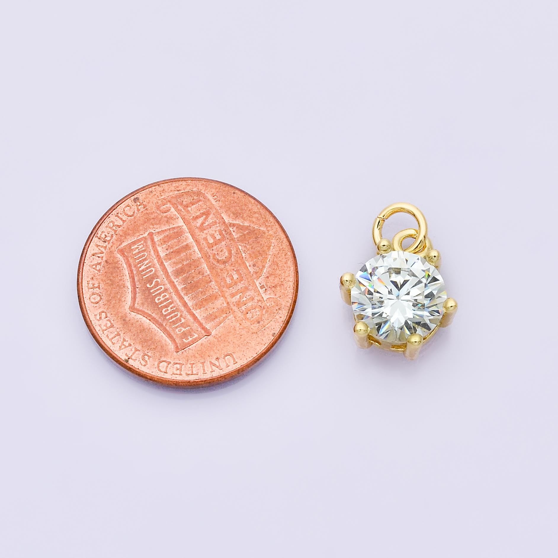 24K Gold Filled CZ Birthstone Charms Round Solitaire Pendant Dainty Minimalist Necklace DIY Custom Jewelry Making Supply | CHARMS-00173