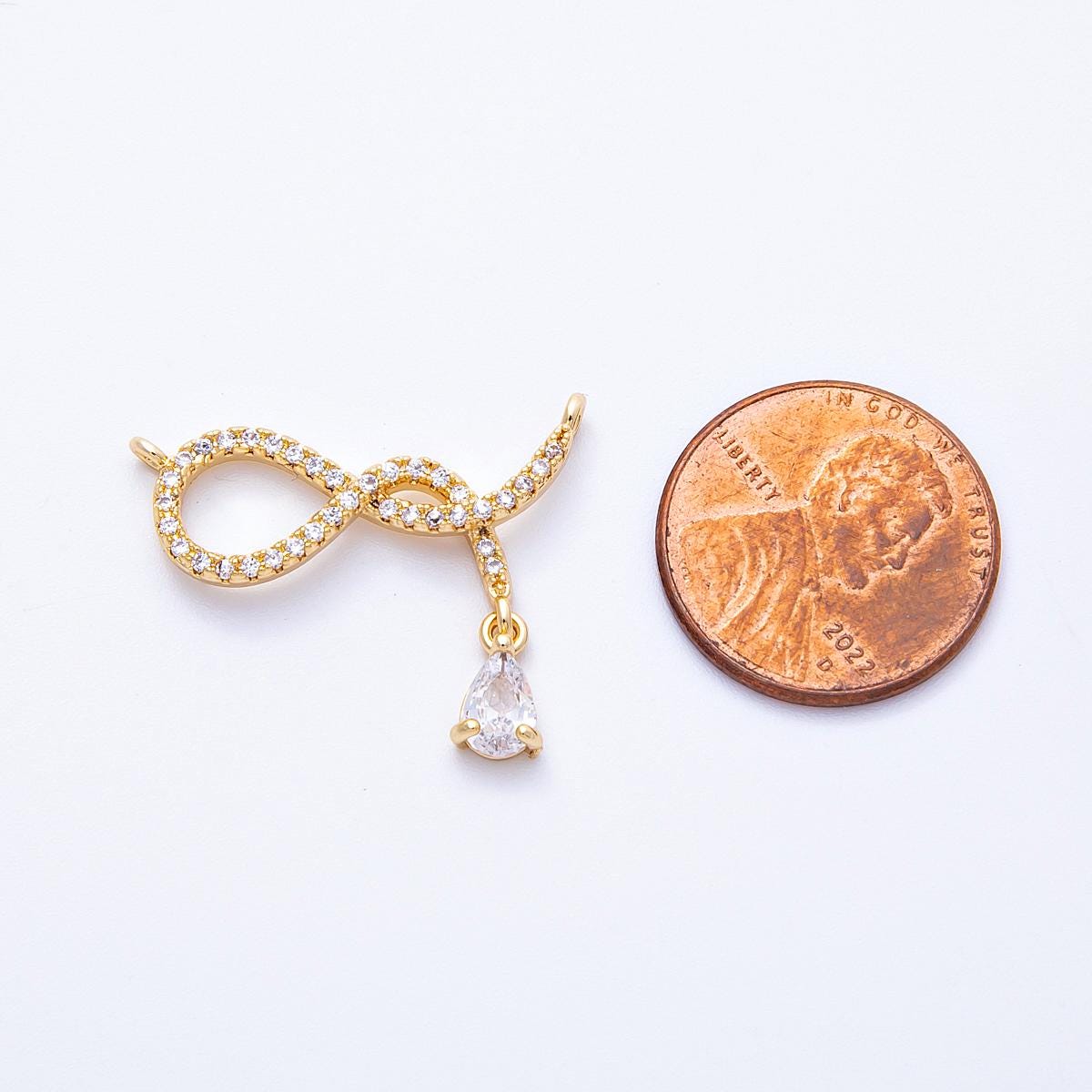18K Gold Filled Clear CZ infinity Tie with Tear Drop Cut Geometric Link Connector | Connector-00005