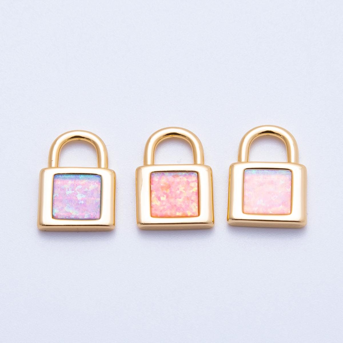 18k gold filled pink and purple opal padlock pendant dainty lock charm DIY Jewelry making supply custom necklace and bracelet | CHARMS-00164
