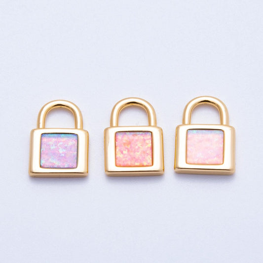 18k gold filled pink and purple opal padlock pendant dainty lock charm DIY Jewelry making supply custom necklace and bracelet | CHARMS-00164