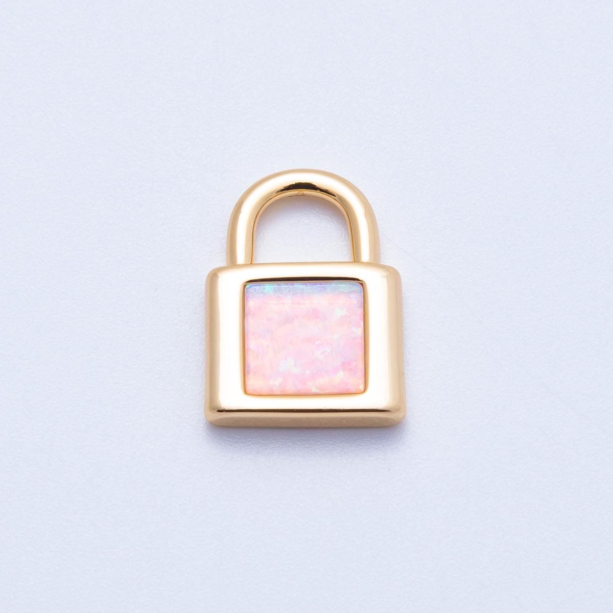 18k gold filled pink and purple opal padlock pendant dainty lock charm DIY Jewelry making supply custom necklace and bracelet | CHARMS-00164
