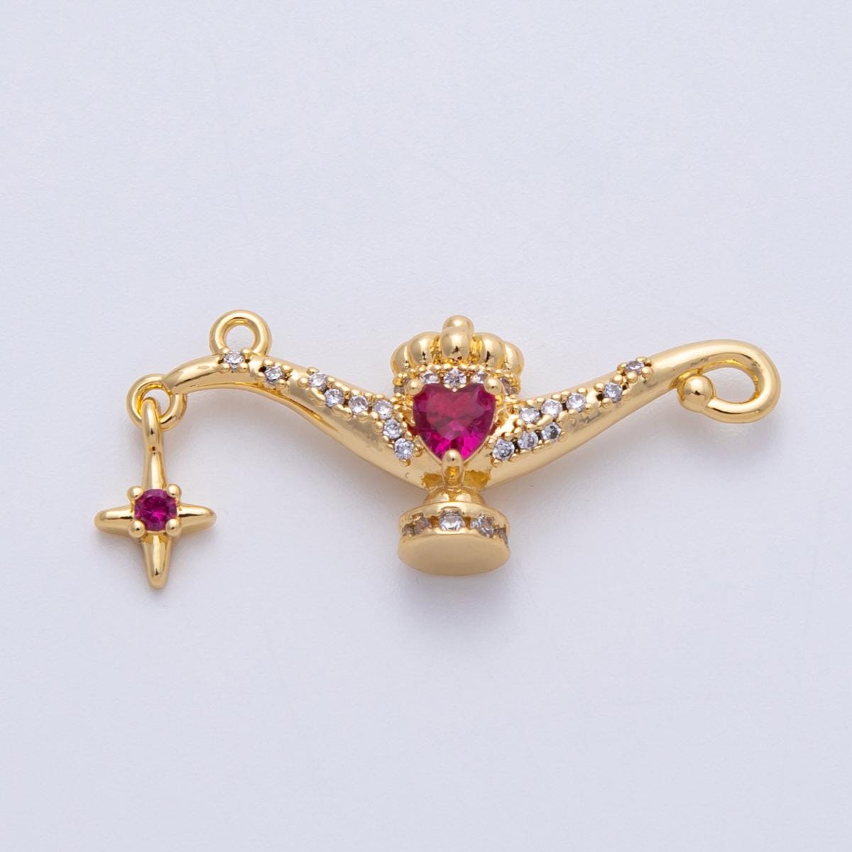 18K Gold Filled 31mm Fuchsia Heart CZ Genie Lamp Dangle Starburst Multidimensional Charm Dainty magic pendant DIY Jewelry | CHARMS-00151