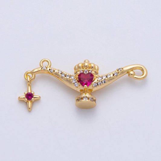 18K Gold Filled 31mm Fuchsia Heart CZ Genie Lamp Dangle Starburst Multidimensional Charm Dainty magic pendant DIY Jewelry | CHARMS-00151