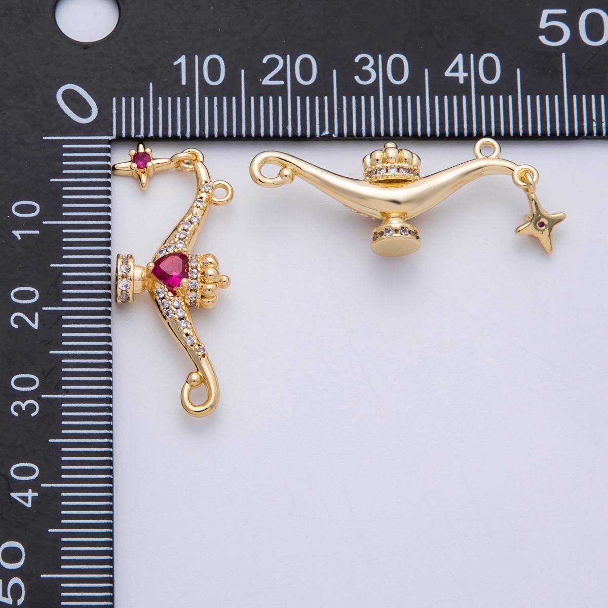 18K Gold Filled 31mm Fuchsia Heart CZ Genie Lamp Dangle Starburst Multidimensional Charm Dainty magic pendant DIY Jewelry | CHARMS-00151