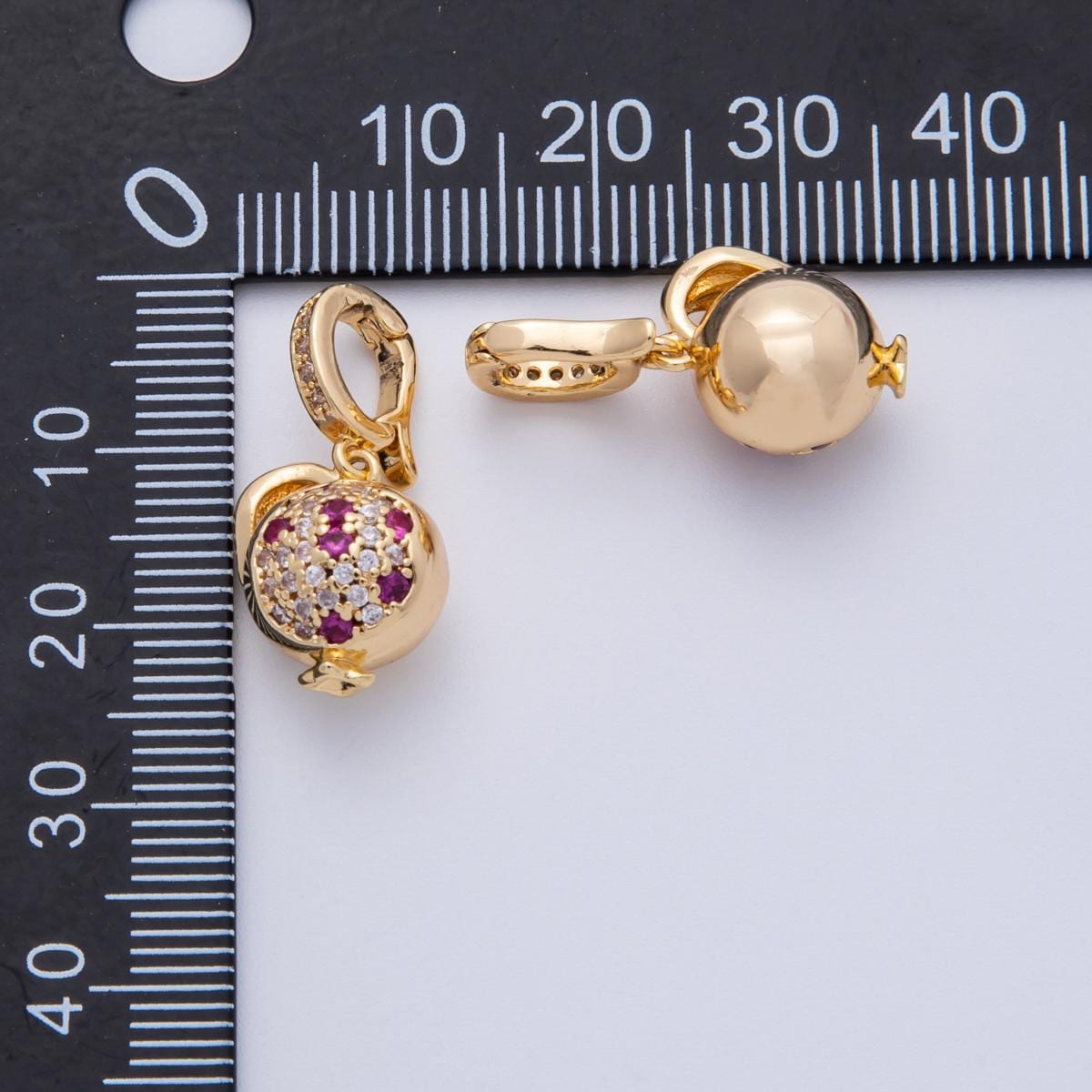 18K Gold Filled 13mm Micro Paved CZ Crimson Pomegranate Fruit Charm dainty red fruit pendant DIY Jewelry Supply for necklace | Charms-00153