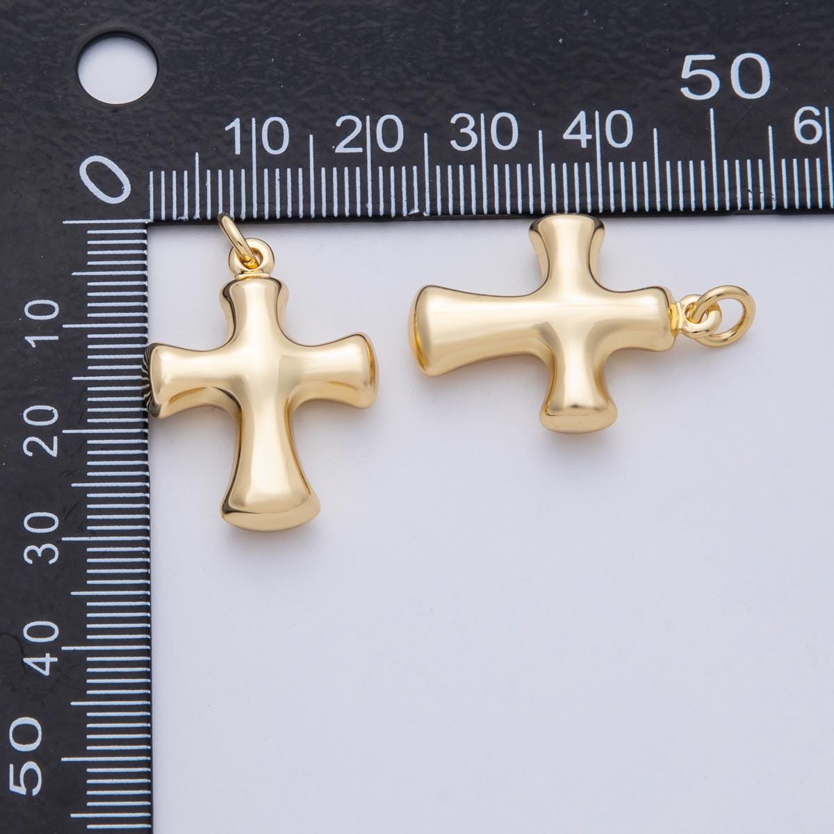 18K Gold Filled 27mm Golden Plain Chunky Cross Charm dainty Christian pendant bubble cross Religious Jewelry Making Supply | CHARMS-00154