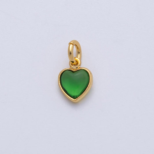 18K Gold Filled 9mm Emerald Green CZ Mini Heart Pendant Dainty Bezel Solitaire Charm DIY Jewelry Making Supply finding | Charms-00139