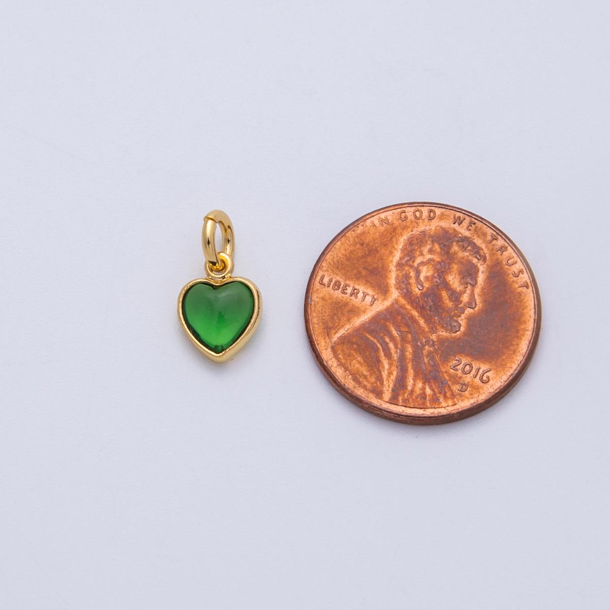 18K Gold Filled 9mm Emerald Green CZ Mini Heart Pendant Dainty Bezel Solitaire Charm DIY Jewelry Making Supply finding | Charms-00139