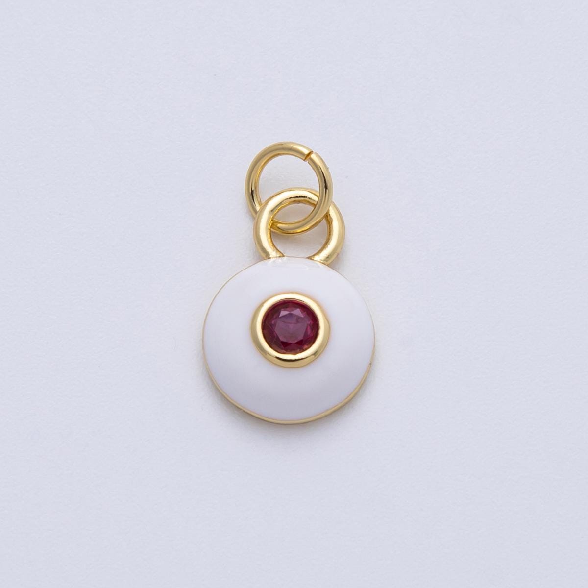 18K Gold Filled 13mm Ruby Red CZ Mini Round Enamel Pendant evil eye DIY jewelry Supply for custom necklace or bracelet | Charms-00140
