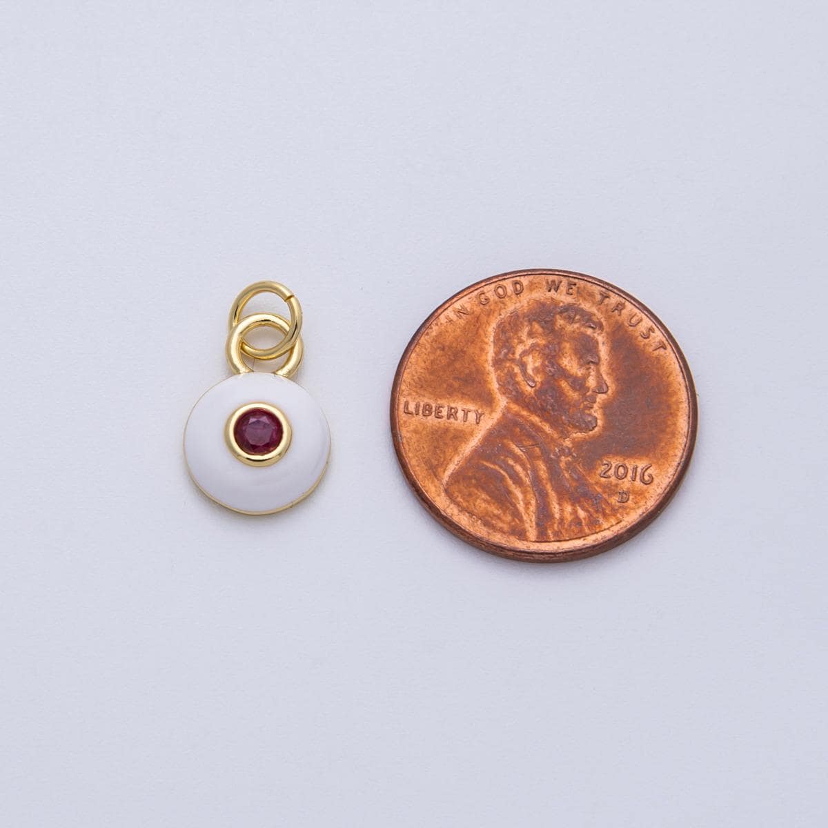 18K Gold Filled 13mm Ruby Red CZ Mini Round Enamel Pendant evil eye DIY jewelry Supply for custom necklace or bracelet | Charms-00140