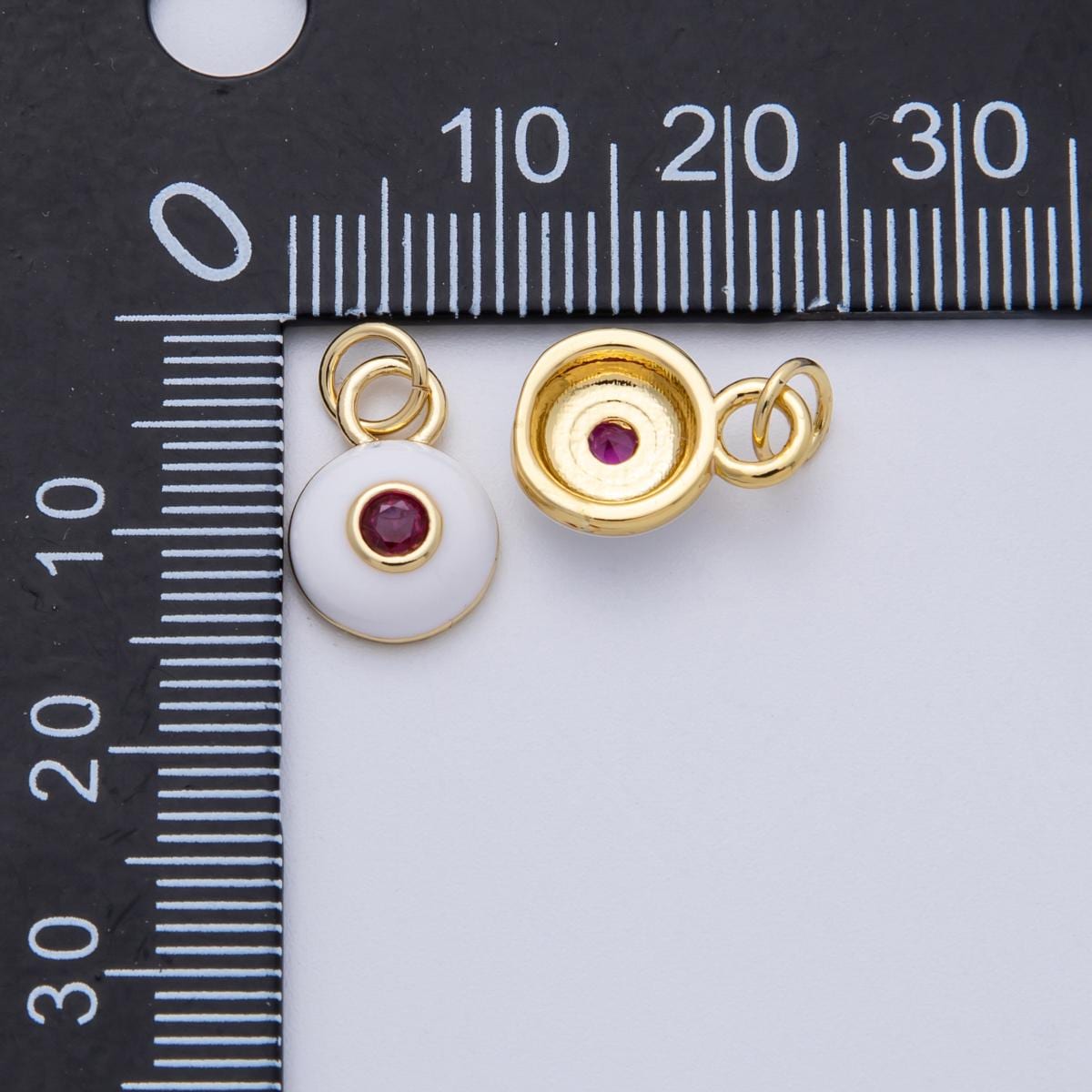 18K Gold Filled 13mm Ruby Red CZ Mini Round Enamel Pendant evil eye DIY jewelry Supply for custom necklace or bracelet | Charms-00140