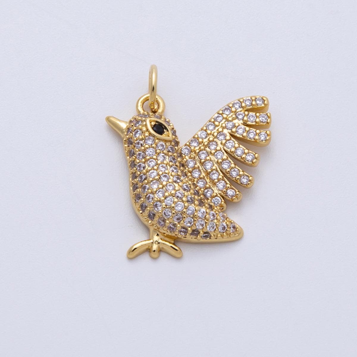 18K Gold Filled 20mm Clear Micro Paved CZ Flying Bird Animal Pendant sparrow nature charm DIY Jewelry Making Supply necklace | CHARMS-00142
