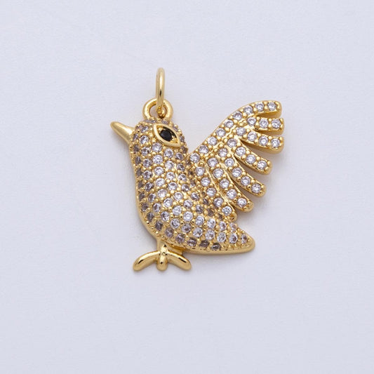 18K Gold Filled 20mm Clear Micro Paved CZ Flying Bird Animal Pendant sparrow nature charm DIY Jewelry Making Supply necklace | CHARMS-00142