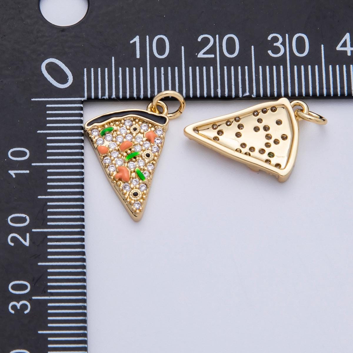 18K Gold Filled 17mm Clear Micro Paved CZ Party Pizza Slice Charm Foodie Junk Food Charm DIY Jewelry Supply necklace bracelet | Charms-00150