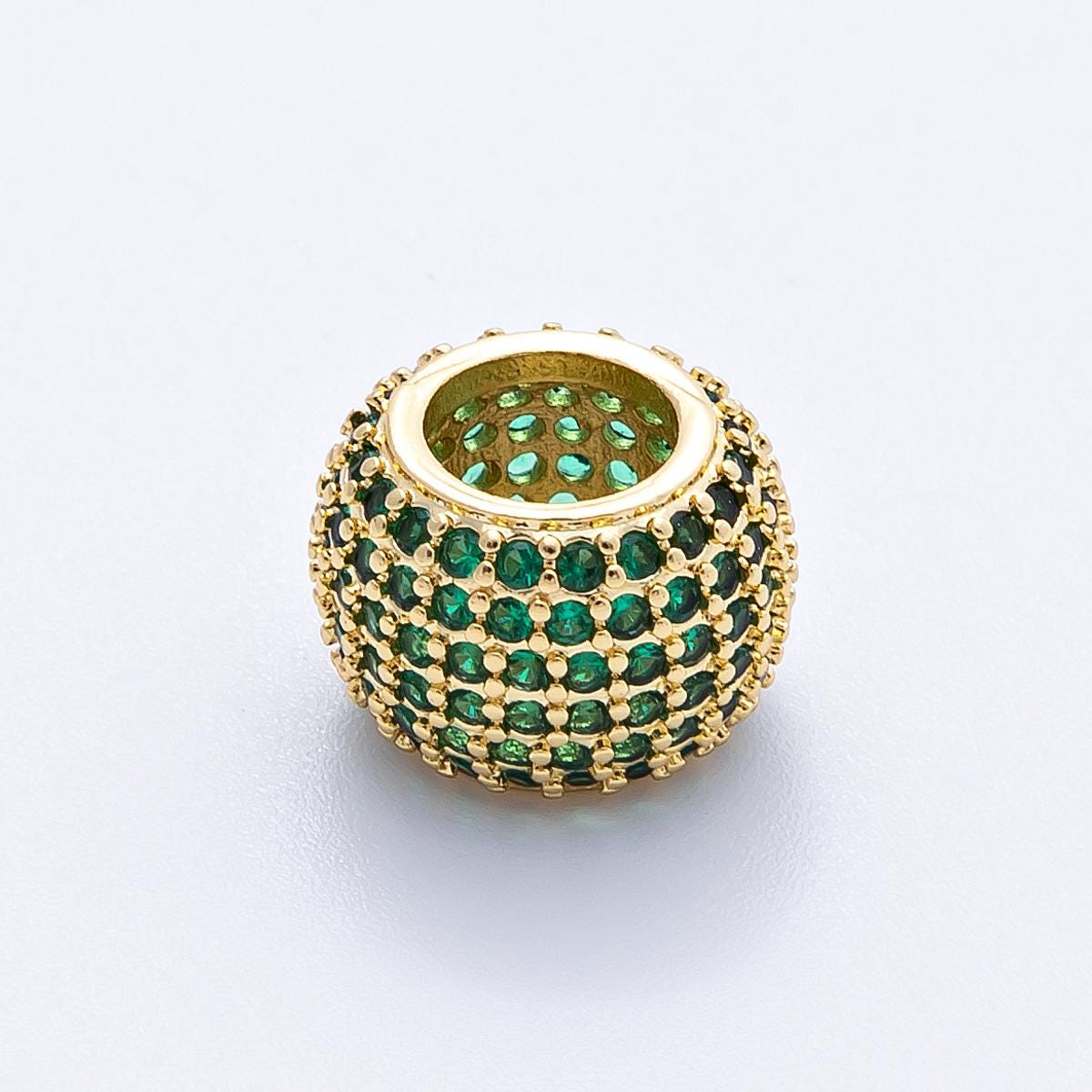 16K Gold Filled 9mm Purple, Clear, Green, Blue, Fuchsia Micro Paved CZ Rondelle Bead DIY Jewelry Making Supply for bracelets | Beads-00039