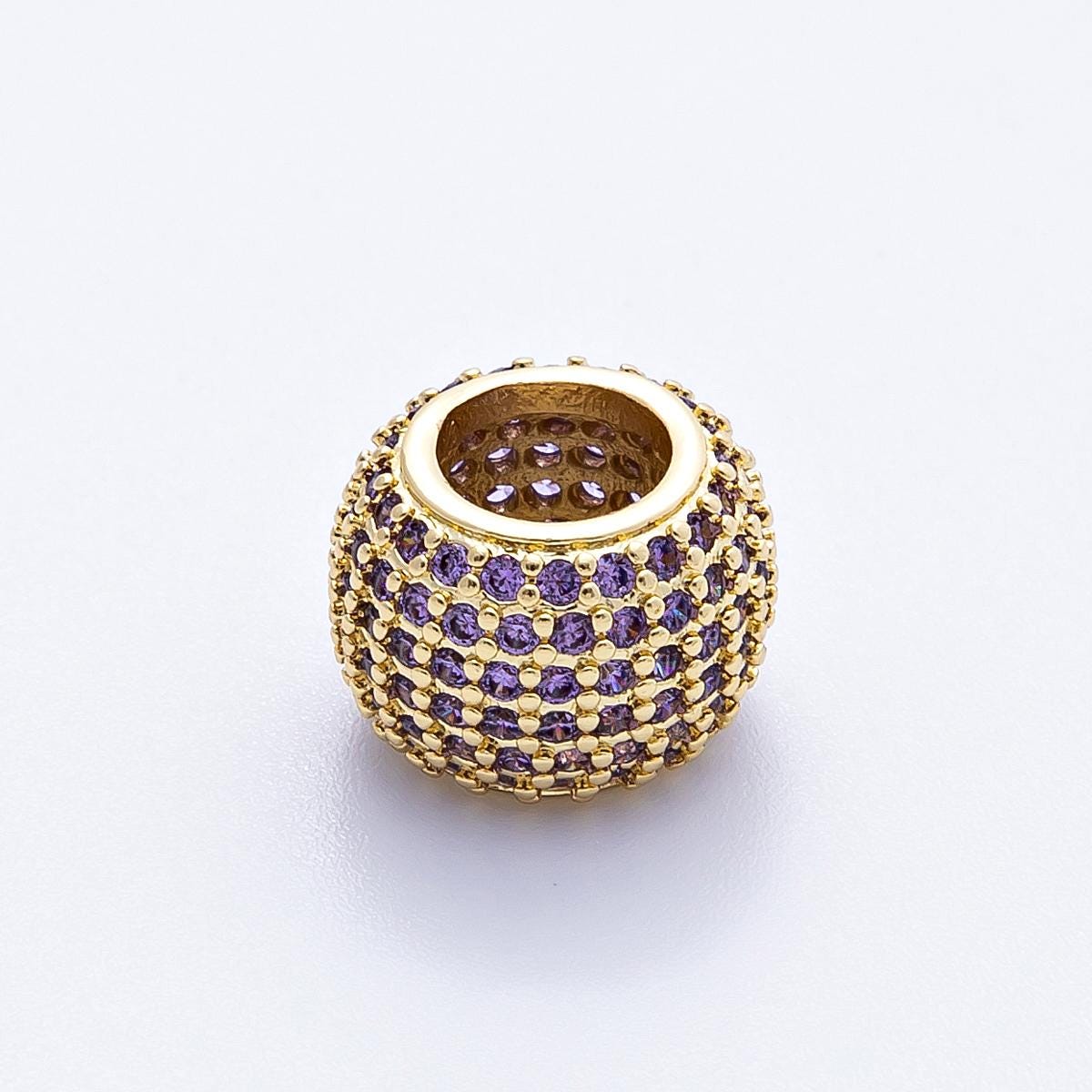 16K Gold Filled 9mm Purple, Clear, Green, Blue, Fuchsia Micro Paved CZ Rondelle Bead DIY Jewelry Making Supply for bracelets | Beads-00039
