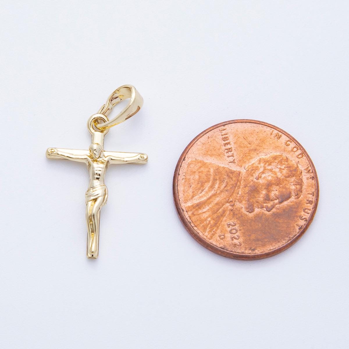 14k gold filled 19.5mm crucifix pendant religious Jesus cross charm baptism or communion gift DIY jewelry making necklace | CHARMS-00152