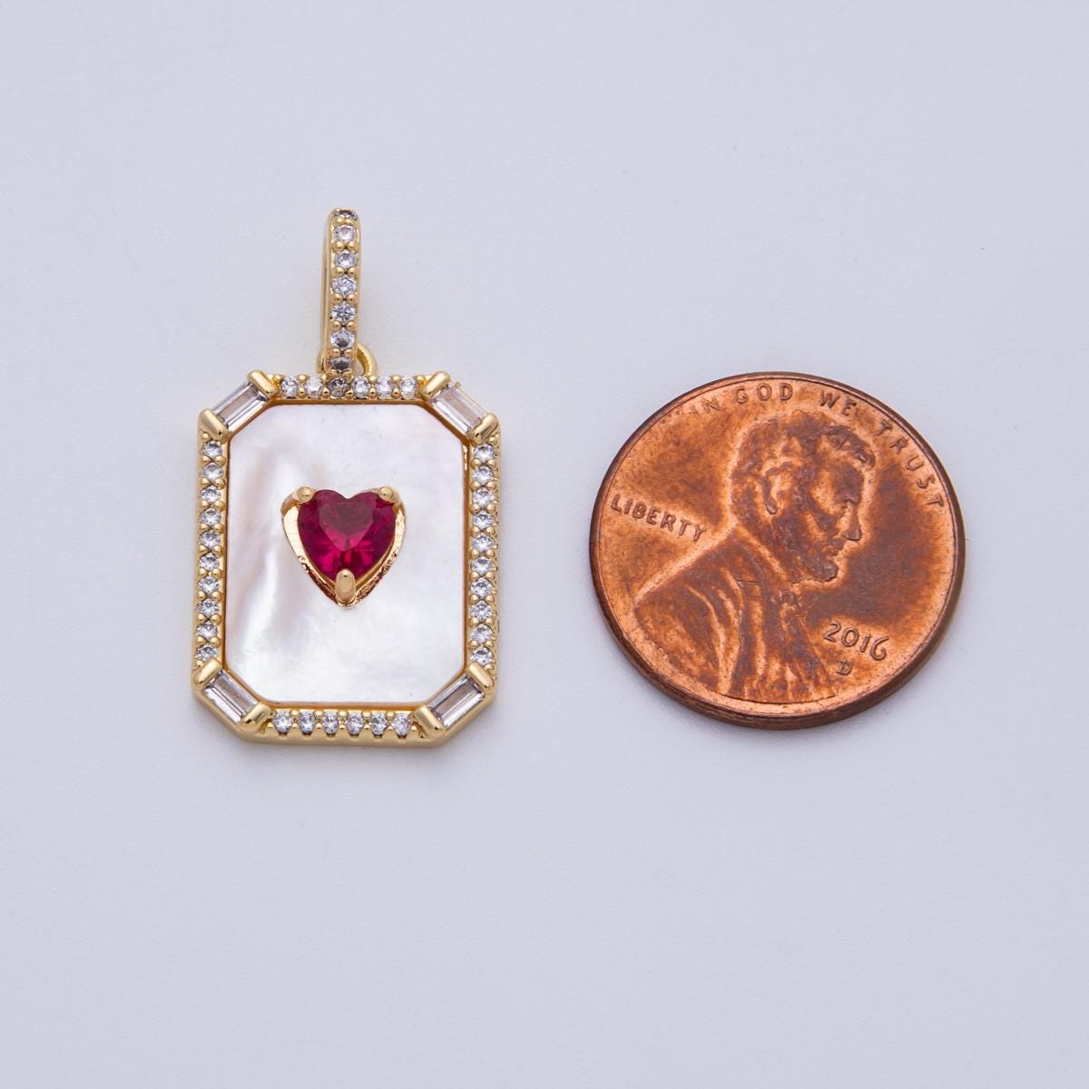 Dainty 16k gold Filled cz micro pave Heart pendant tag charm clear plate Pearl Necklace making Valentine Charms-00167