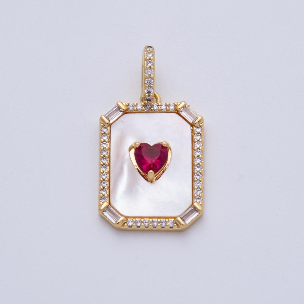 Dainty 16k gold Filled cz micro pave Heart pendant tag charm clear plate Pearl Necklace making Valentine Charms-00167