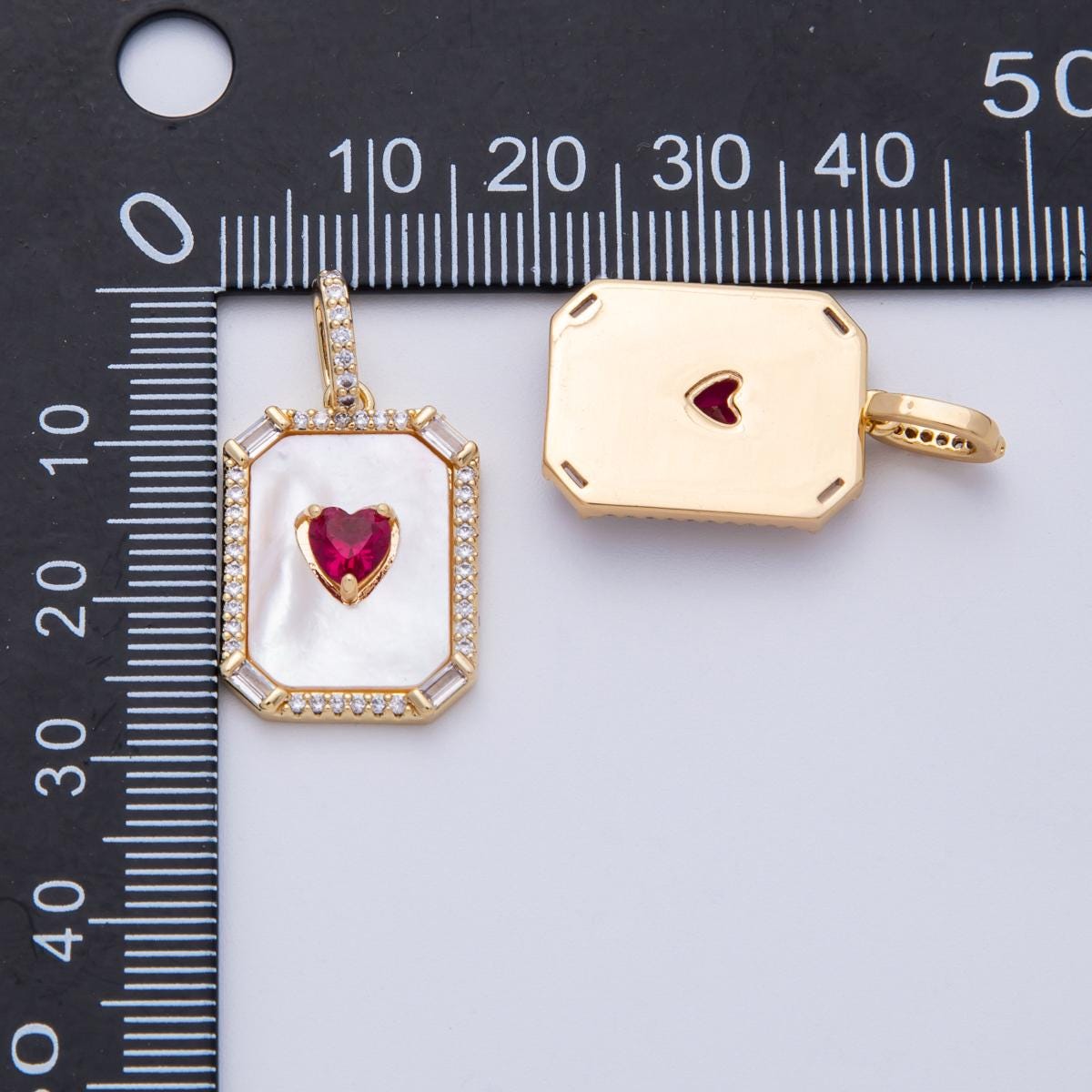 Dainty 16k gold Filled cz micro pave Heart pendant tag charm clear plate Pearl Necklace making Valentine Charms-00167