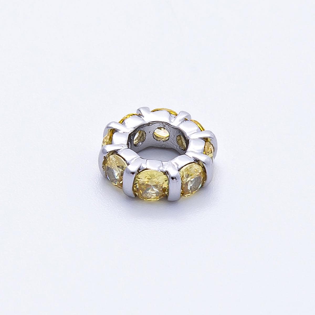 10.5mm rhodium plated multicolor CZ rondelle spacer beads wheel charm DIY Jewelry Making Supply for custom bracelet necklace | BEADS-00101