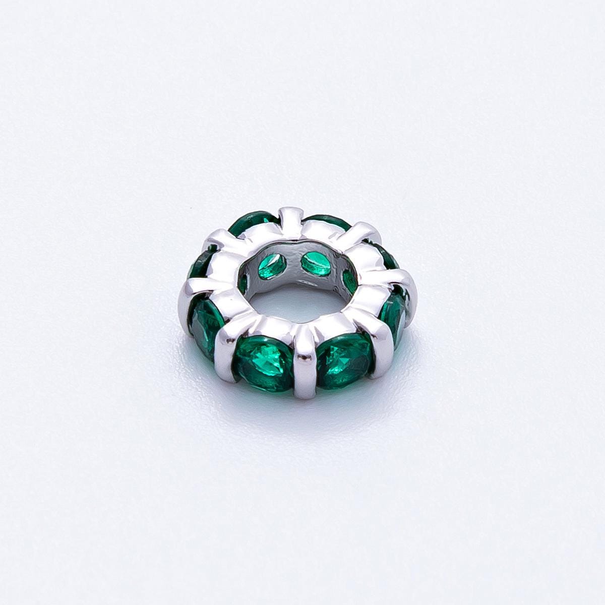 10.5mm rhodium plated multicolor CZ rondelle spacer beads wheel charm DIY Jewelry Making Supply for custom bracelet necklace | BEADS-00101