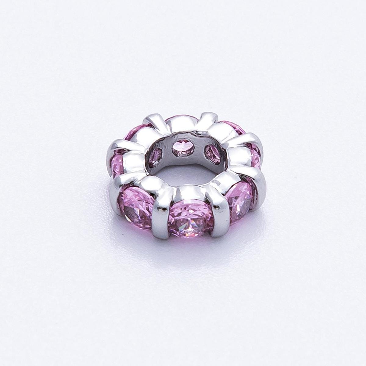 10.5mm rhodium plated multicolor CZ rondelle spacer beads wheel charm DIY Jewelry Making Supply for custom bracelet necklace | BEADS-00101