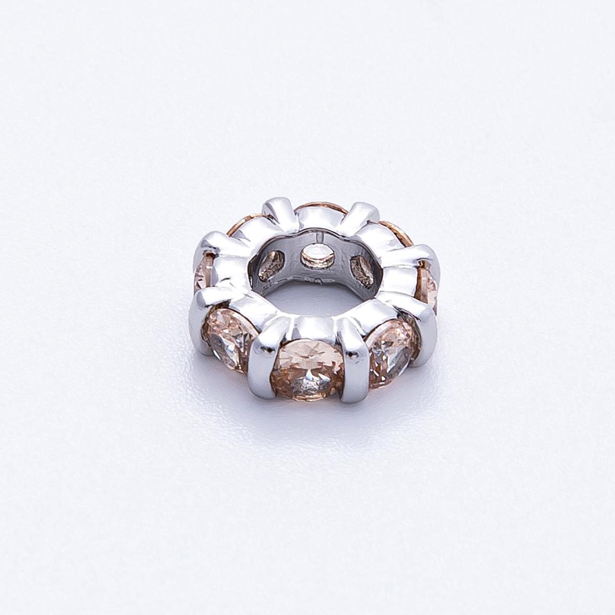 10.5mm rhodium plated multicolor CZ rondelle spacer beads wheel charm DIY Jewelry Making Supply for custom bracelet necklace | BEADS-00101