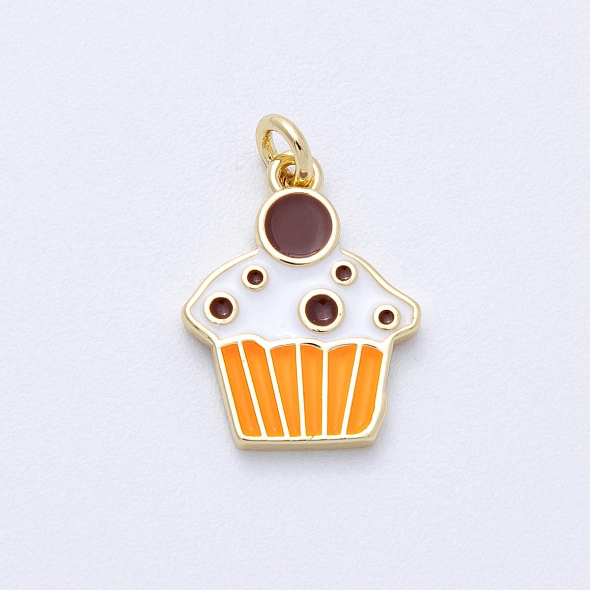 18K Gold Filled Cupcake Pendant Chocolate Strawberry Enamel for Foodie DIY Necklace Bracelet Charms-00155