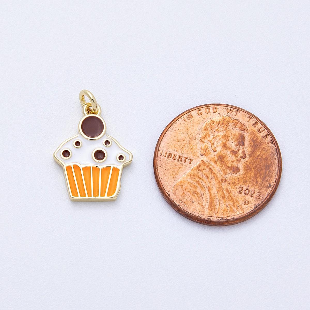 18K Gold Filled Cupcake Pendant Chocolate Strawberry Enamel for Foodie DIY Necklace Bracelet Charms-00155