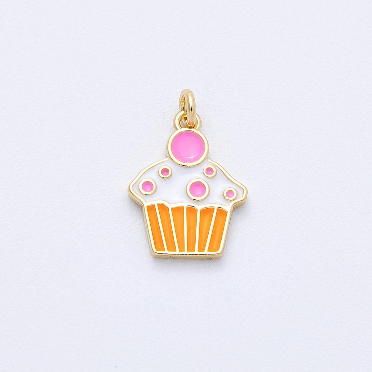 18K Gold Filled Cupcake Pendant Chocolate Strawberry Enamel for Foodie DIY Necklace Bracelet Charms-00155
