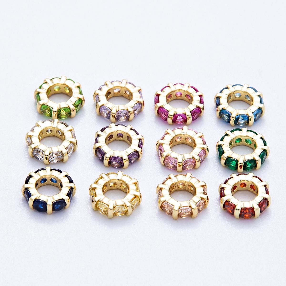 10.5mm 16k gold filled multicolor CZ rondelle spacer beads wheel charm DIY Jewelry Making Supply for custom bracelet necklace | BEADS-00113