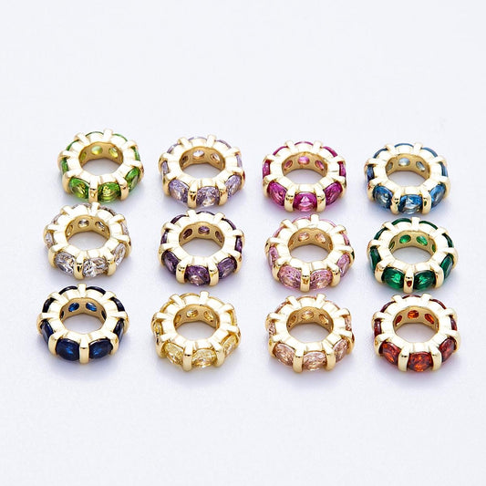 10.5mm 16k gold filled multicolor CZ rondelle spacer beads wheel charm DIY Jewelry Making Supply for custom bracelet necklace | BEADS-00113