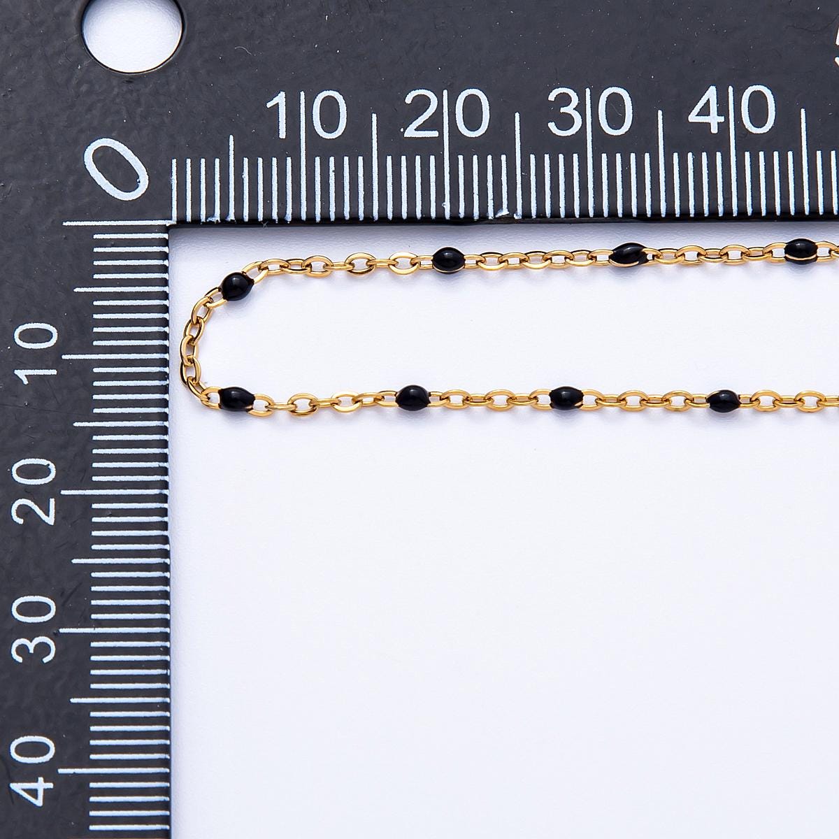 PVD Gold Enamel Ball Stainless Steel Cable Chain Enamel Black Satellite Bead Chain, DIY Jewelry by Yard Roll-1836