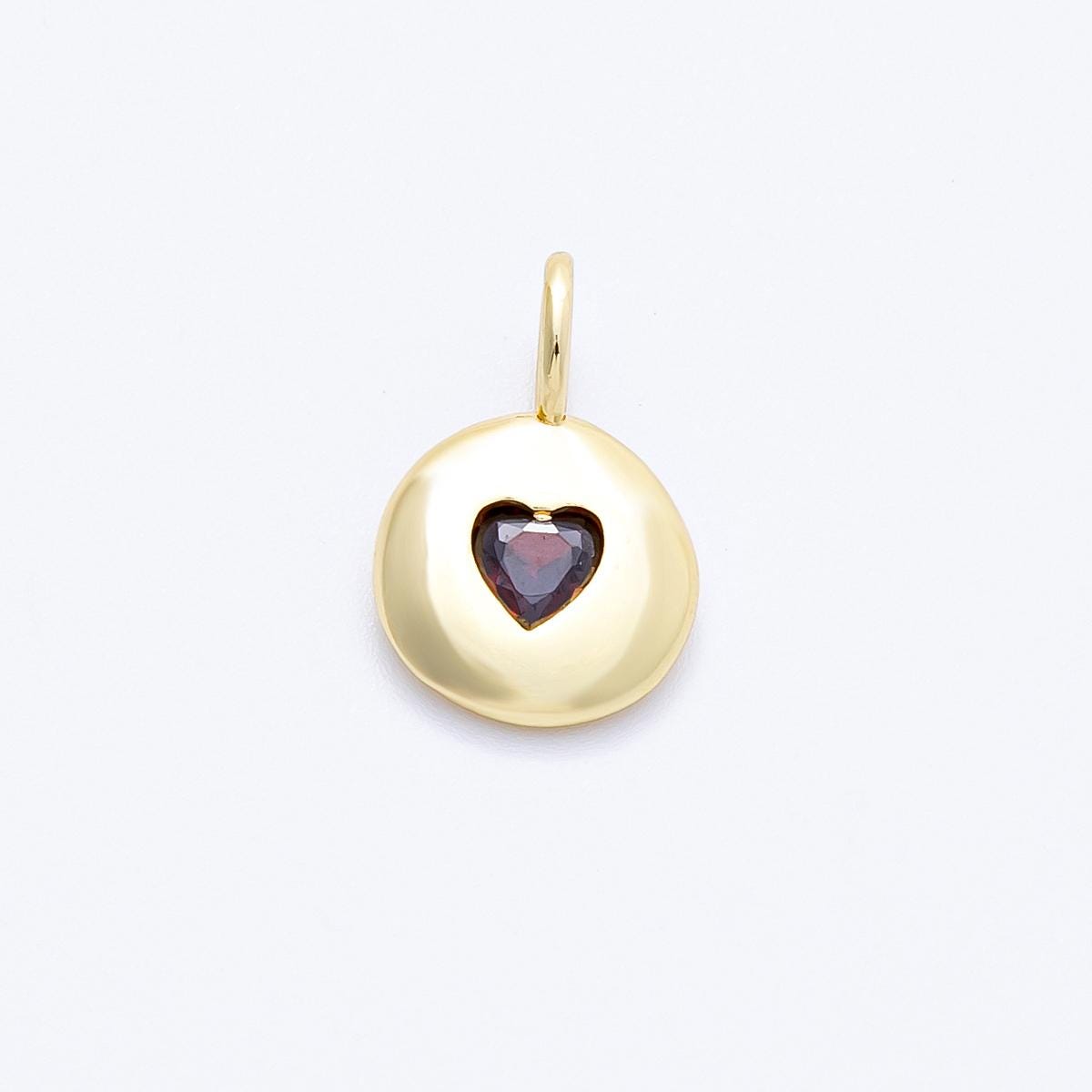 24K Gold Filled Dark Red Heart CZ Pendant Add on Charm Dainty Colorful Cubic Zirconia Stone for Necklace Bracelet Supply | AA054