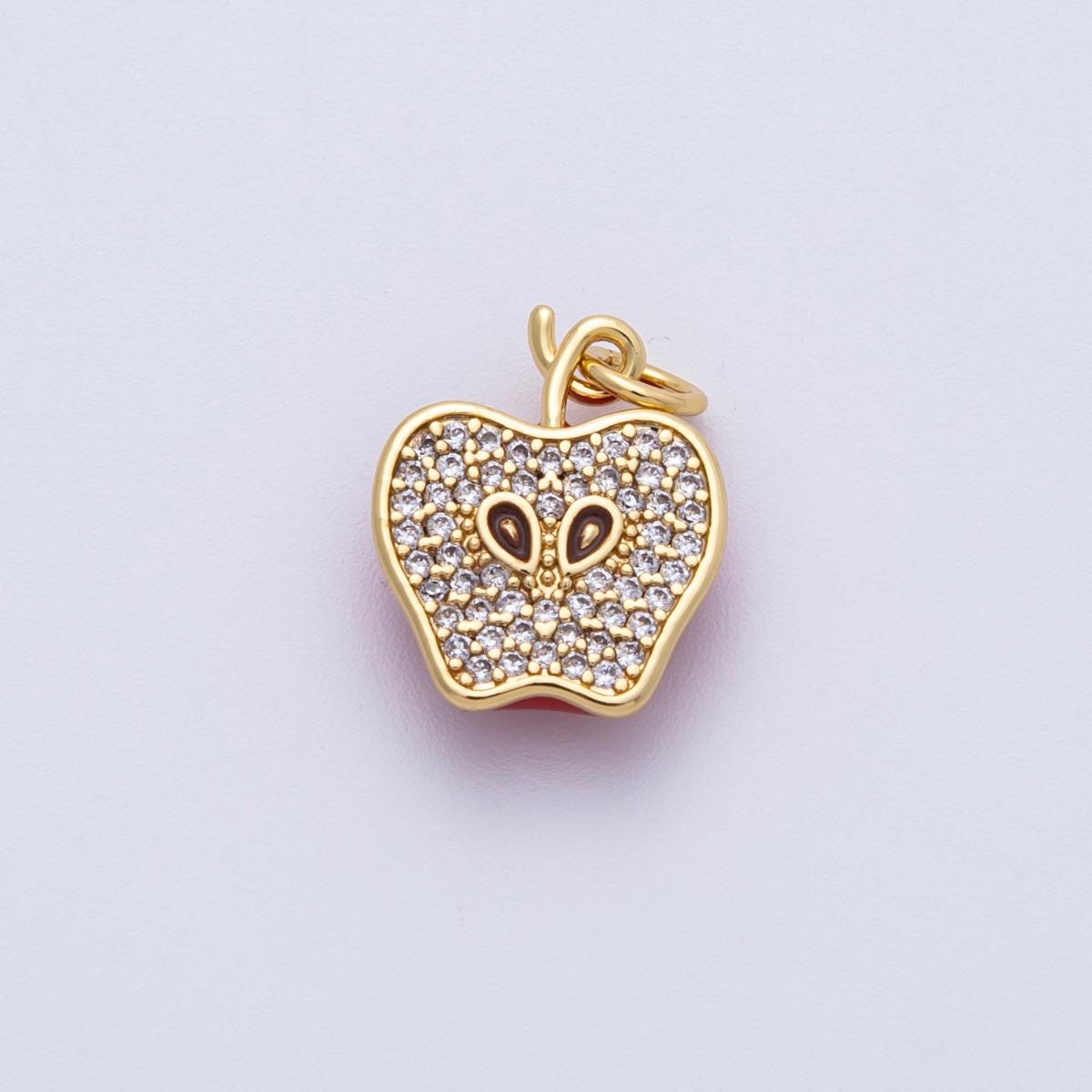 18K Gold Filled Red Enamel Micro Pave CZ Apple Fruit Charm for Teacher Appreciation Jewelry Gift Idea | Charm-00170