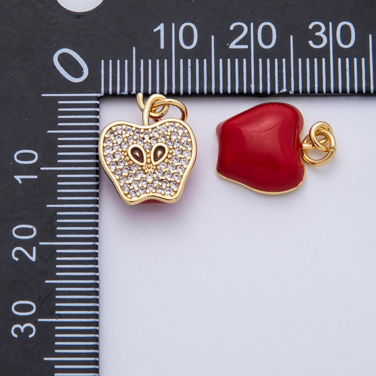 18K Gold Filled Red Enamel Micro Pave CZ Apple Fruit Charm for Teacher Appreciation Jewelry Gift Idea | Charm-00170